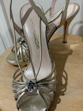 Caparros Gold Strappy Gem-Accent High Heel Sandals